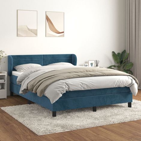 Lit à sommier tapissier et matelas, Lit double, Lit adulte Bleu foncé 140x200cm Velours GSW99745 (1/5)