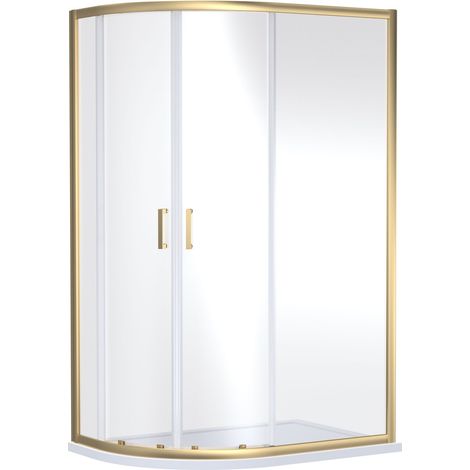Almington 6mm Toughened Safety Glass Offset Quadrant Shower Enclosure - 1900 x 1200 x 800mm - Brushed Brass - Balterley (1/2)