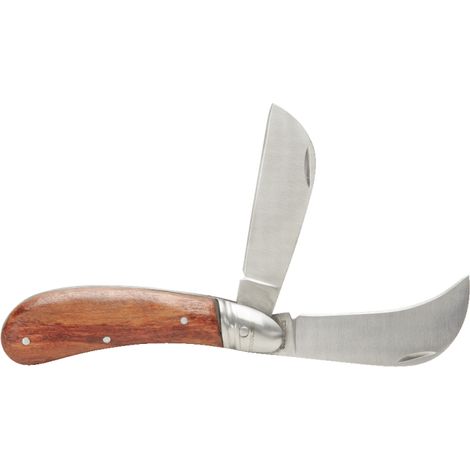 Kstools – Couteau d'électricien pliable avec lames inox droite et serpette – Manche en bois – Coupe précise pour travaux électriques
