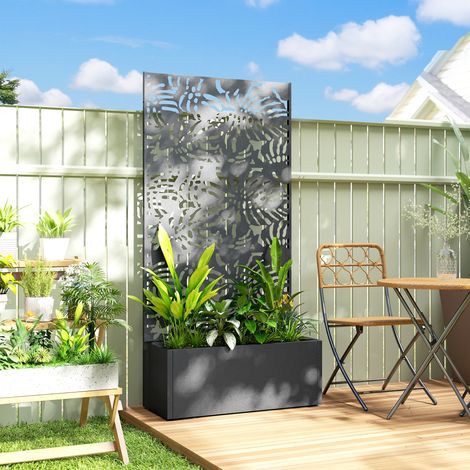 Jardinière avec treillis bac fleurs brise-vue plantes grimpantes métal 90x35x180 cm noir. Grand bac avec treillis pour vos plantes grimpantes, robuste et design. (1/5)