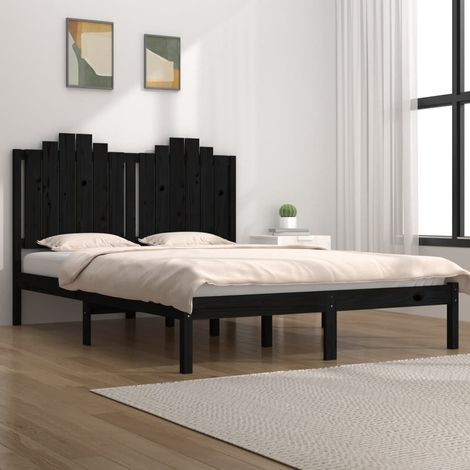 Cadre de lit sans matelas noir bois massif 140x190 cm (1/5)