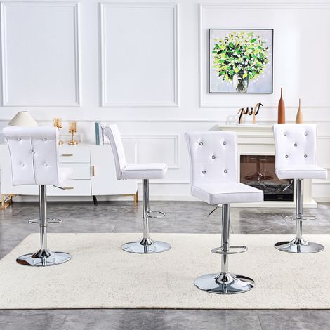 Sedia da pranzo in PVC bianco effetto coccodrillo, con dettagli cristallo, imbottita e impermeabile (1/5)
