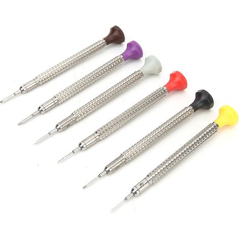 Kit d'outils de réparation de montres, ensemble de 6 tournevis plats et cruciformes tout acier. (1/5)