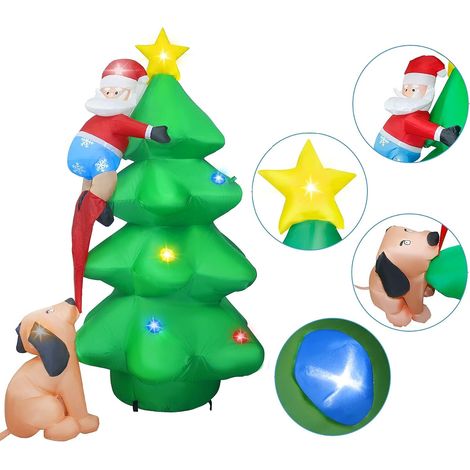 1 Décoration gonflable,Sapin de Noël 1,80m,Lumières LED,Père Noël et chien,Extérieur et jardin (1/5)
