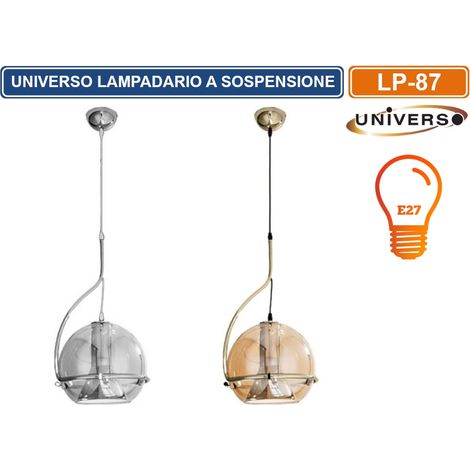 LAMPADARIO A SOSPENSIONE CON LAMPADA PENDENTE IN VETRO RUOTABILE ATTACCO E27 - Colore: Argento (1/3)
