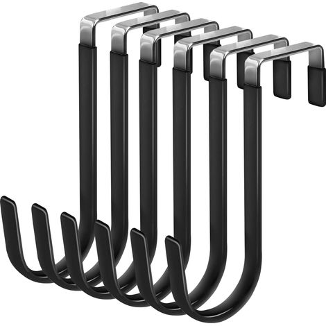 Lot de 6 crochets de porte en pour éviter les rayures, organiseur robuste pour salon, salle de bain, chambre à coucher, cuisine, vêtements, serviettes, chapeaux, manteaux, sacs, noir (1/5)