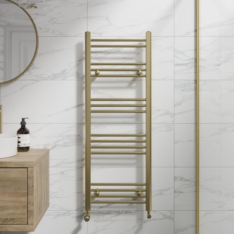DuraTherm Brushed Brass Flat Straight Heated Towel Rail Bathroom Radiator Designer 1200 x 450mm