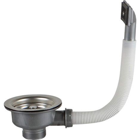 Bonde d'évier avec carré trop plein panier inox 110 mm 1½", Acier inoxydable + ABS, Bonde + Panier- (1/5)