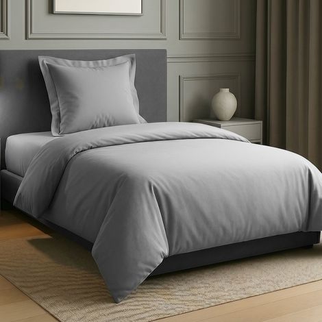 Parure housse de couette 140x200cm + 1 taies 100% coton gris silver - VITALIA (1/5)