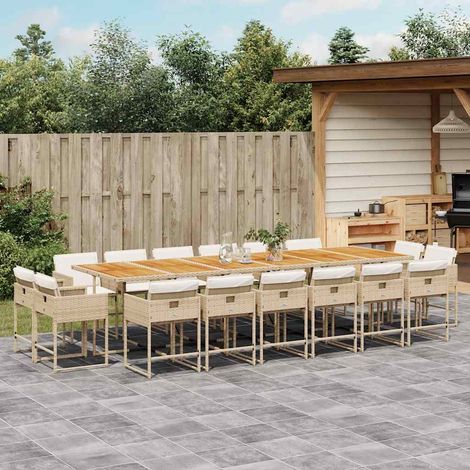 vidaXL Set da Pranzo da Giardino 17 pz con Cuscini Beige in Polyrattan