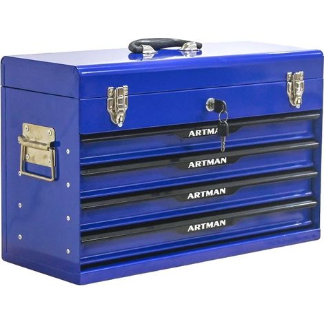 Caja de herramientas, cerraduras metálicas seguras, diseño compacto, azul (1/2)