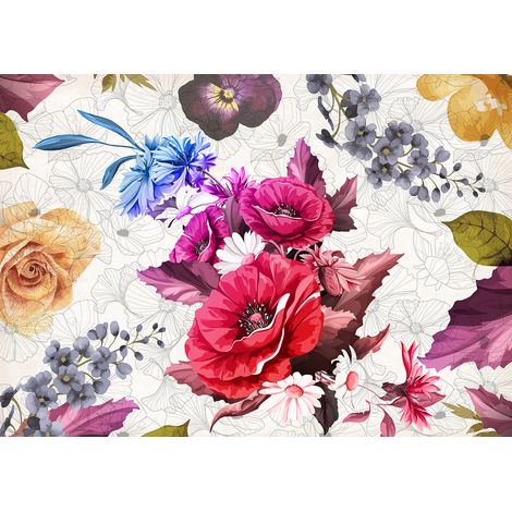 papier peint panoramique fleurs blanc, rose et bleu - Sanders & Sanders (1/3)