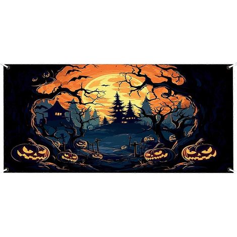 Décoration murale murale « Château de citrouilles » pour porte de garage, fenêtre ou jardin, avec bannière suspendue. (1/5)