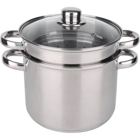 Cuiseur à Pâtes - Acier Inoxydable - Tous Feux dont Induction - Triple Fond Diffuseur, Répartition Homogène de la Chaleur - Couvercle en Verre avec Bords Inox et Trou Vapeur - Ø24cm (1/5)