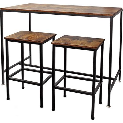 Table de bar + 2 tabouret : 120 X60 X90 : Style bois vintage (1/5)