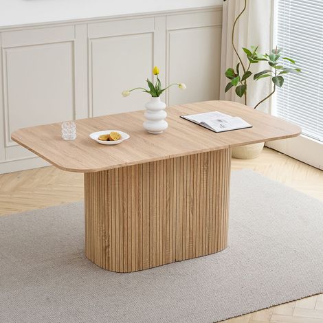 Wokaka Mesa de Comedor Redonda - Mesa L160 cm - Estilo campestre - MDF - Color Roble