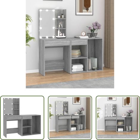 Armoire à cosmétiques -  Coiffeuse à LED avec armoire Sonoma gris Bois d'ingénierie (1/5)