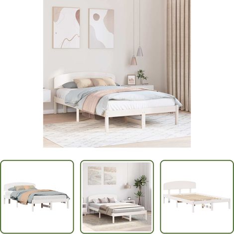Lit en bois - Cadre de lit avec tête de lit Blanc 140 x 190 cm Pin massif (1/5)