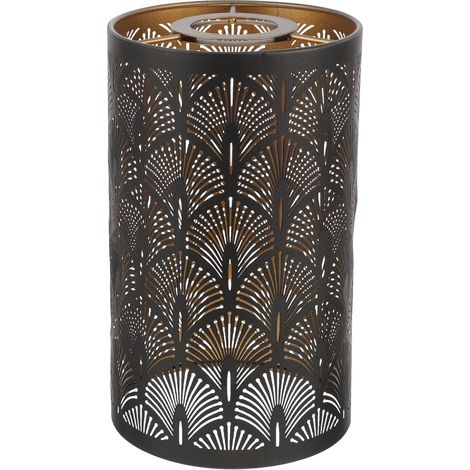 Abat-jour cylindrique en fer forgé perforé, extérieur noir et intérieur doré, petit abat-jour rétro pour lampe de table, accessoire décoratif idéal pour le salon. (1/4)