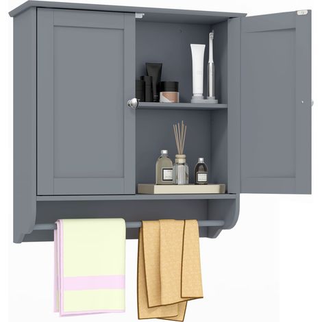 COSTWAY Wall Mounted Bathroom Cabinet Hanging Medicine Cabinet-Grey (1/5)