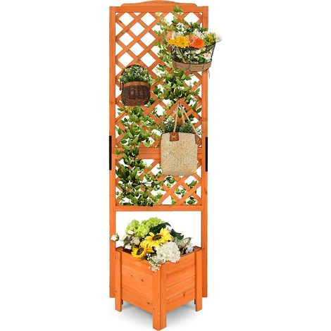 COSTWAY Jardinera con Enrejado, Cama de Jardín Elevada con Caja de Plantación, Orificio de Drenaje, Maceta de Madera de 180 cm, Contenedor de Plantas para Jardín Patio y Balcón (1 Unidad) (1/5)
