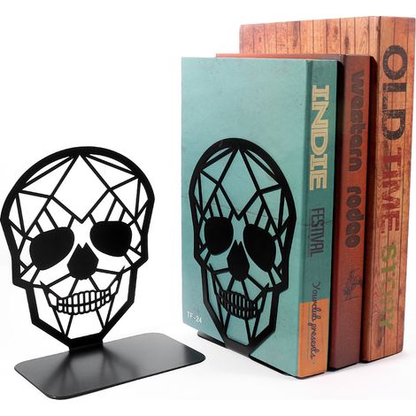 SHINING HOUSE Par de sujetalibros de metal para niños, soporte para libros, DVD, estante invisible con forma de calavera, sujetalibros para oficina y escuela, hogar, día de la madre, regalo (negro) (1/3)