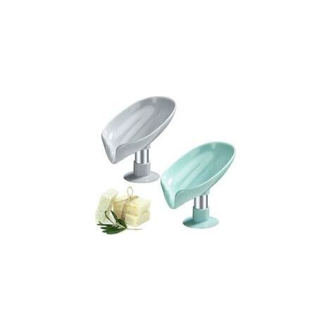 2 Stück Seifenhalter, Seifenschale für Badezimmer und Dusche, Saugnapf-Seifenhalter, blattförmiger Seifenhalter für Bad und Küche (Grün und Grau) (1/5)