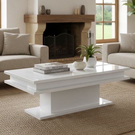 Dmora - Wohnzimmertisch Dgandin, Niedriger Couchtisch, Zeitungsständer, 100 % Made in Italy, cm 100x55h42, glänzend weiß (1/5)