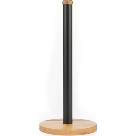 Porte-essuie-Tout de Cuisine, sur Pied, Bois d’Acacia, Noir (1/4)