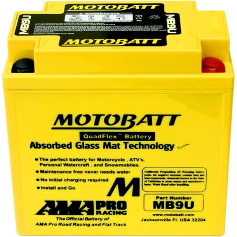 Batteria Motobatt MB9U YB9L-B 12V 11Ah AGM Precaricata sigillata 136x76x133 (1/2)
