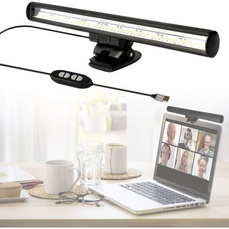 Lampe LED pour Ordinateur Portable,Lampe Laptop Visioconférence,Lampe Bureau USB Screenbar 10 Niveaux Lumière / 3 Températures Couleur,Économise d'Espace (1/5)