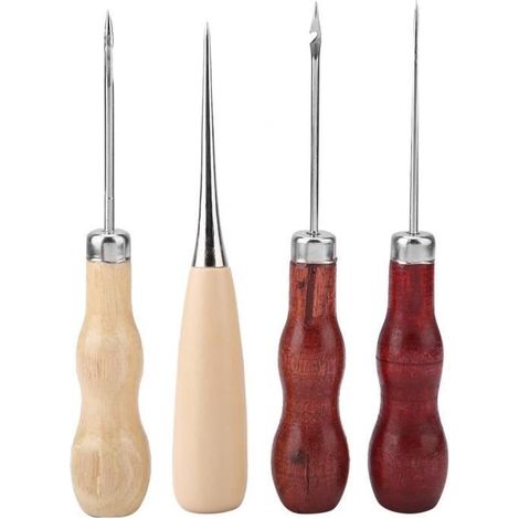 14-teiliges Handnähset für Lederarbeiten, inklusive Ahle und Wachs. (1/4)