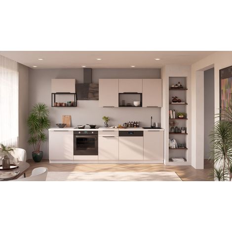 Küche COMO BASIC LOFT 280 cm Küchenzeile Küchenblock Einbauküche Kaschmir beige matt + Weiß matt (1/5)