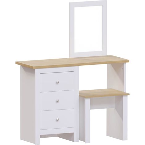 Arlington Dressing Table & Mirror Set 3 Drawer Stool Vanity Table, White