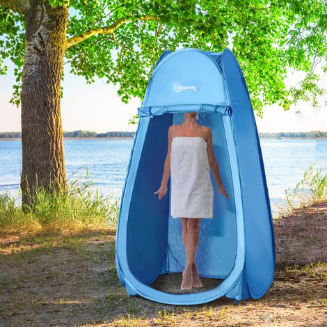 Tenda doccia pop-up Outsunny, tenda toilette pieghevole e portatile, resistente ai raggi UV, borsa per il trasporto inclusa, ideale per spiaggia, pesca, escursionismo, bagno e attività all'aperto, blu