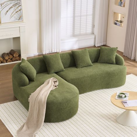 Sofa 3-Sitzer aus Chenille in Grün, bogenförmiges Design, modular und leicht zu bewegen, werkzeugfreie Montage (1/5)