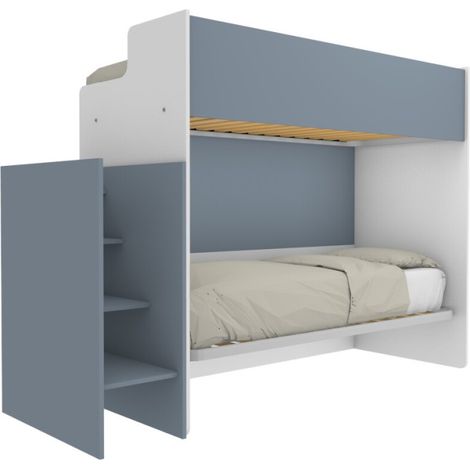 Letto a castello minimalista con terzo letto estraibile - Bianco e Avio