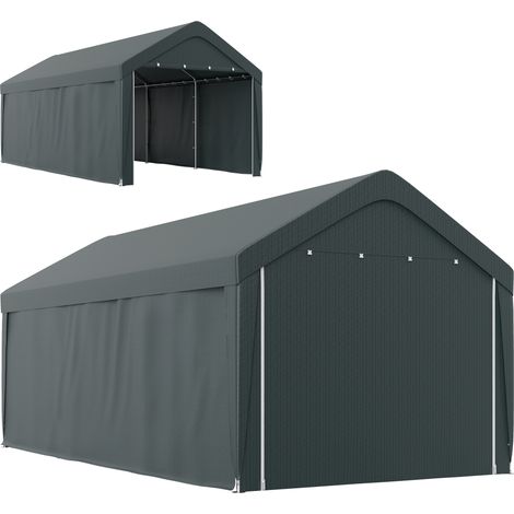Abri voiture 3x6m tente garage extérieur, parois latérales amovibles, 2 portes zippées enroulables, gris