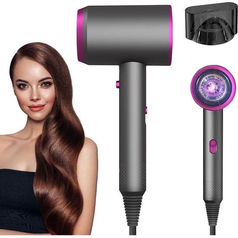 Sèche-cheveux professionnel ionique 1300W, séchage rapide 3 positions air froid/chaud, sans bouton de refroidissement auxiliaire, accessoire concentrateur inclus (1/5)