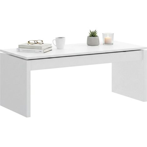 mesa de centro\ da salotto Cuar, Porta riviste da soggiorno con vano portaoggetti, Tavolo basso da caffè elevabile, 102x50h43 cm, Bianco lucido