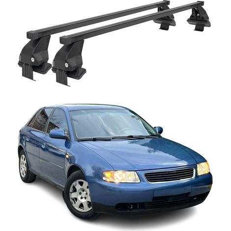 OMAC Barres de toit transversales en acier pour Audi A3 8L1 1996-2003 5 Portes – Antivol inclus – Testées City Crash – DIN 75302:2019 – ISO/PAS 11154:2006 – Charge max 50 kg Noir (1/4)