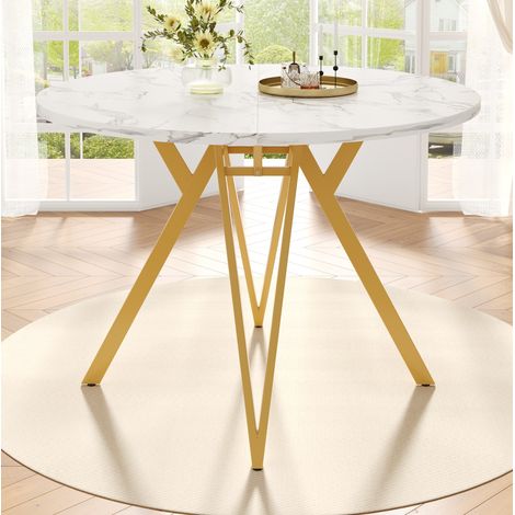 Mesa comedor redonda efecto mármol MDF estable dorada OKMYHOME (1/5)