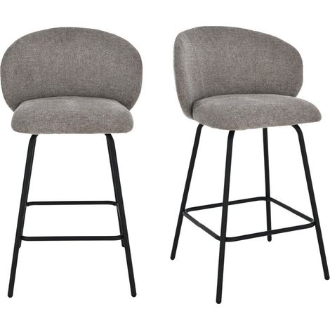 Calicosy – Lot de 2 tabourets de bar en tissu polyester 365g/m2 – Assise rembourrée 65 cm – Pieds métal noir – Dimensions 53x50x89 cm (1/5)