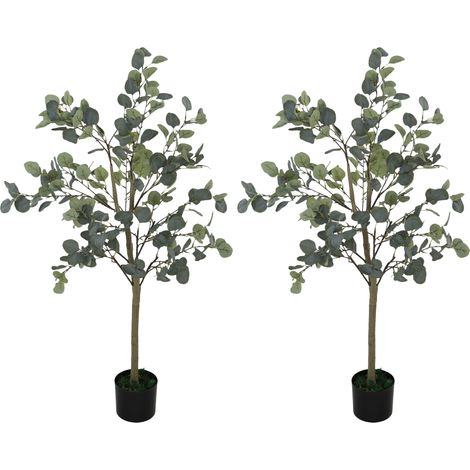 HOMCOM pack de 2 eucaliptos artificiales 120 cm plantas artificiales decorativas grande con 230 hojas para hogar verde (1/5)