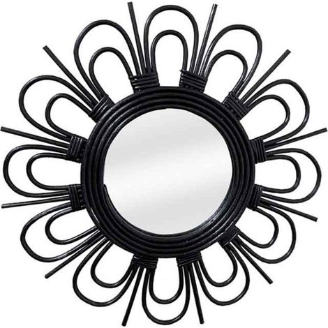 Miroir Mural Design en Rotin "Aina" 43cm Noir (1/4)