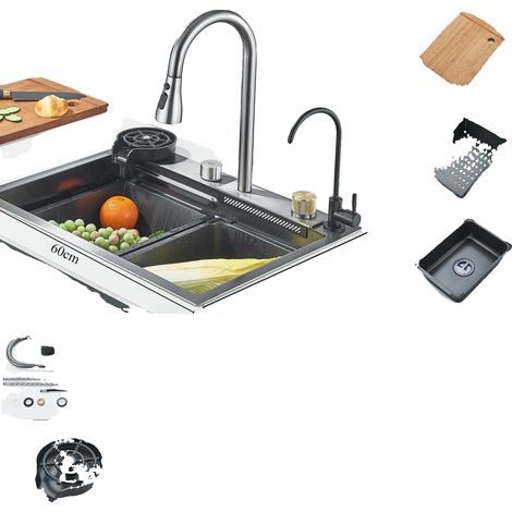 Fregadero de cocina, acero inoxidable, pantalla digital inteligente, 60x45 A3 (1/2)