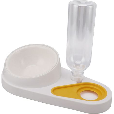 Distributeur d'eau et de nourriture 2 en 1 pour chiens et chats, multifonctionnel, anti-déversement et antidérapant, blanc. (1/5)