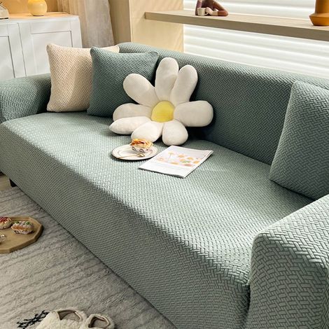 Housse De Canapé - Élastique Jacquard Polyester-Spandex - Pour Canapé 3 Coussins - Vert - Taille XL (230-300 cm) - 1 Pièce (1/5)