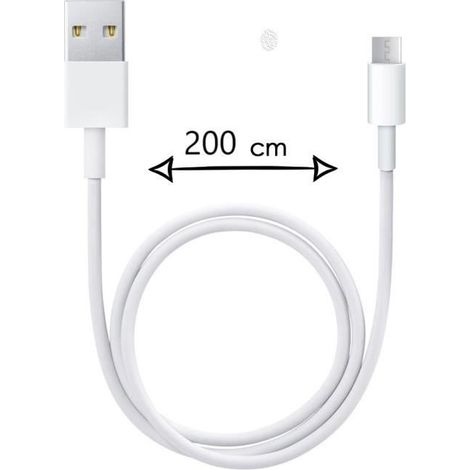 Cable Micro USB - PH26 - 2 Metros - Carga Rápida - Transferencia de Datos - Blanco