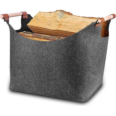 Sac en feutre, panier en bois, feutrine extra épaisse et poignées renforcées, panier en bois, sac en feutre, pliable, panier en bois (1/5)